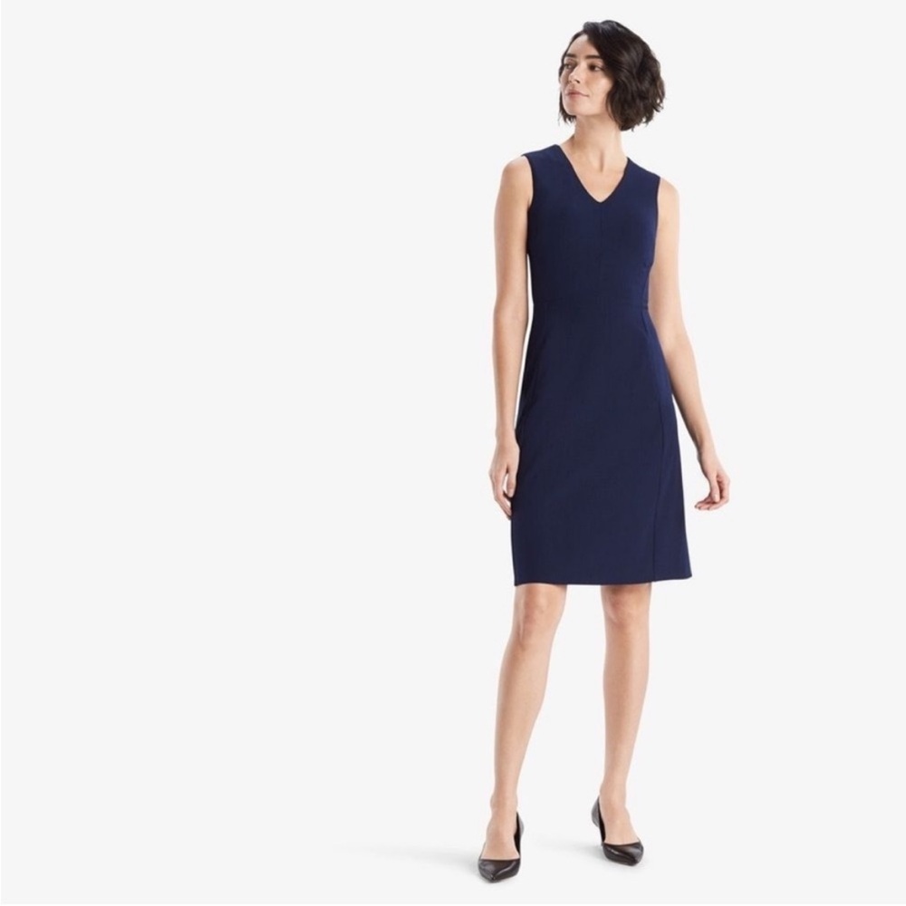 MM. Lafleur Navy Sleeveless V-Neck Sheath Dress